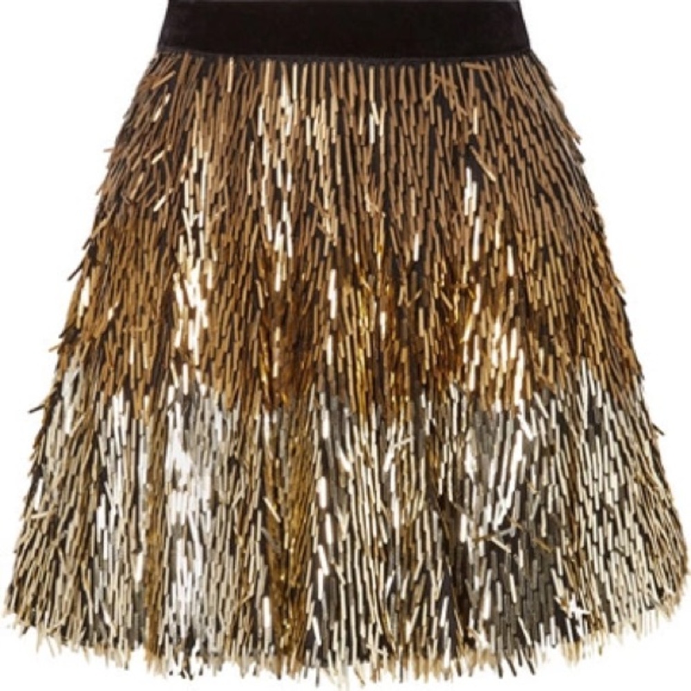 Alice + Olivia Cina Glitter Tassel Embellished Mini Skirt Black Size 0